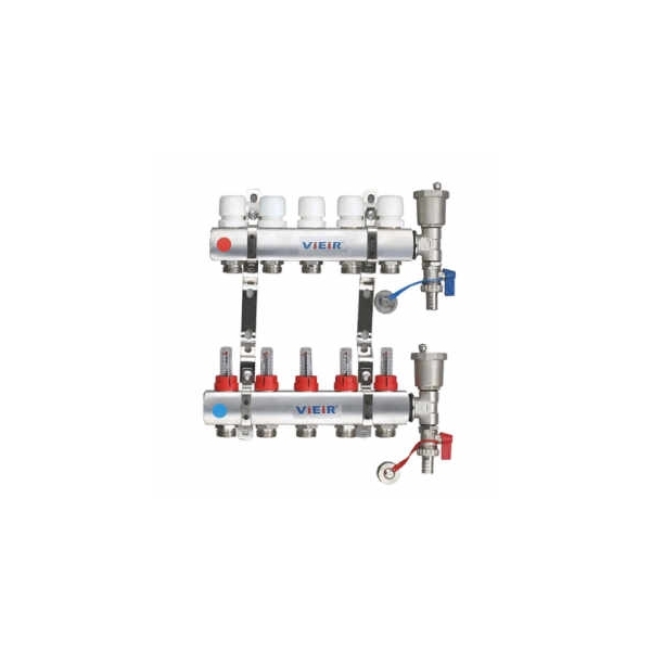 Коллектор для теплого пола на 5 контуров с расходомерами (без кранов)