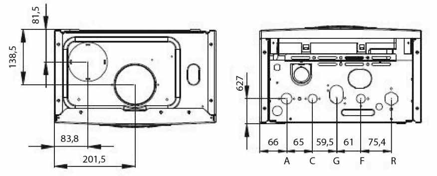 Присоединительные размеры газового котла Termica GRATA 24F