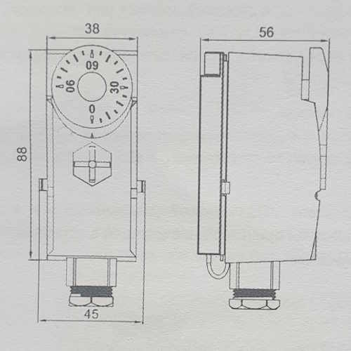Размеры механического накладного термостата VR331 
